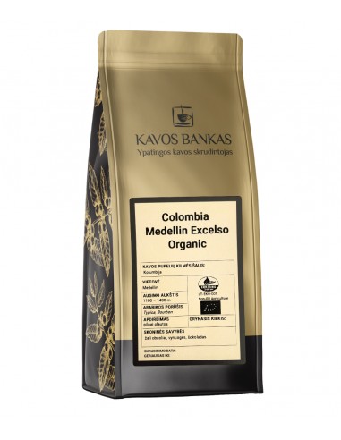 Colombia medellin excelso organic auksinė kavos pakuotė